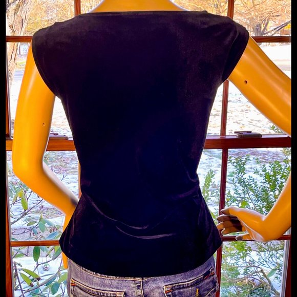 ▪️VTG▪️AFTER DARK▪️Black Velvet Draped Pin-Up Sleeveless Blouse - Picture 2 of 4